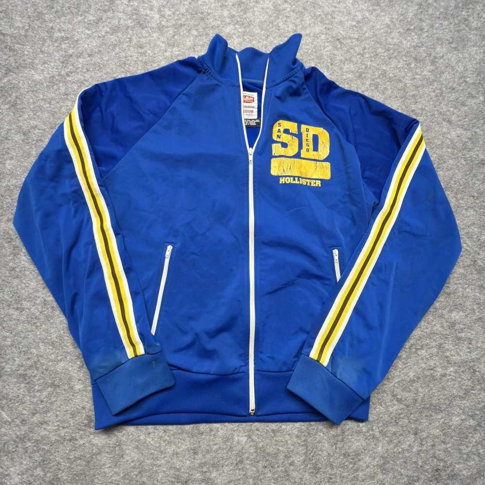Hollister Track Jacket Medium Blue Yellow Stripe San Diego Athletics Y2K